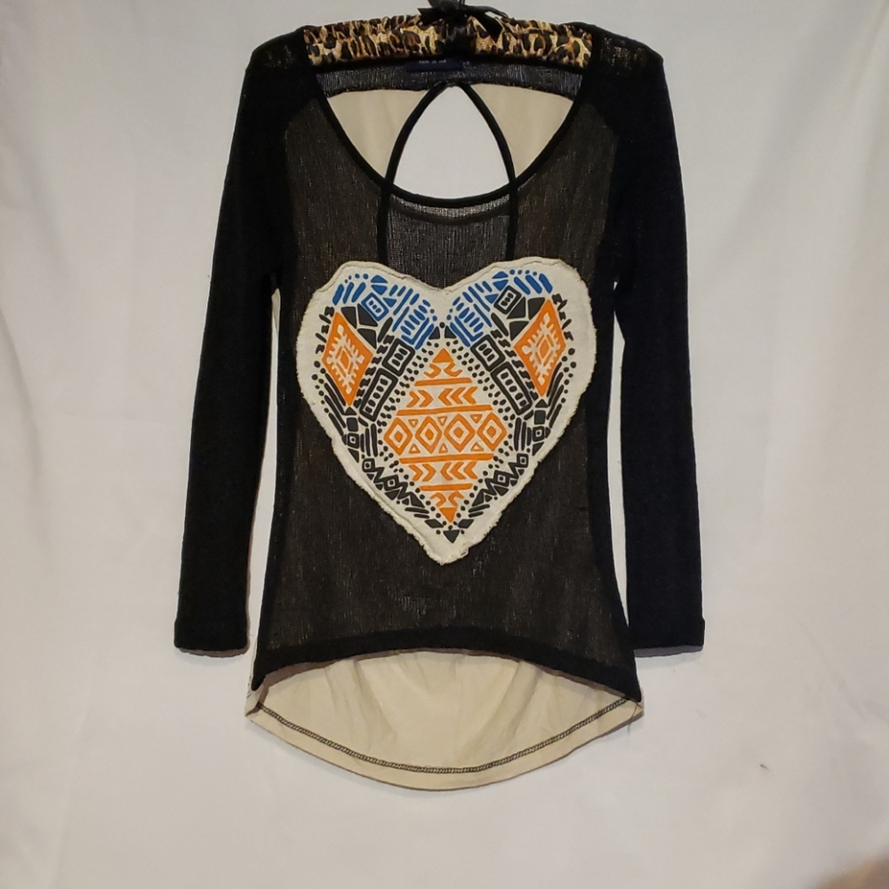 Sheer long sleeve "Heart" Top-Medium